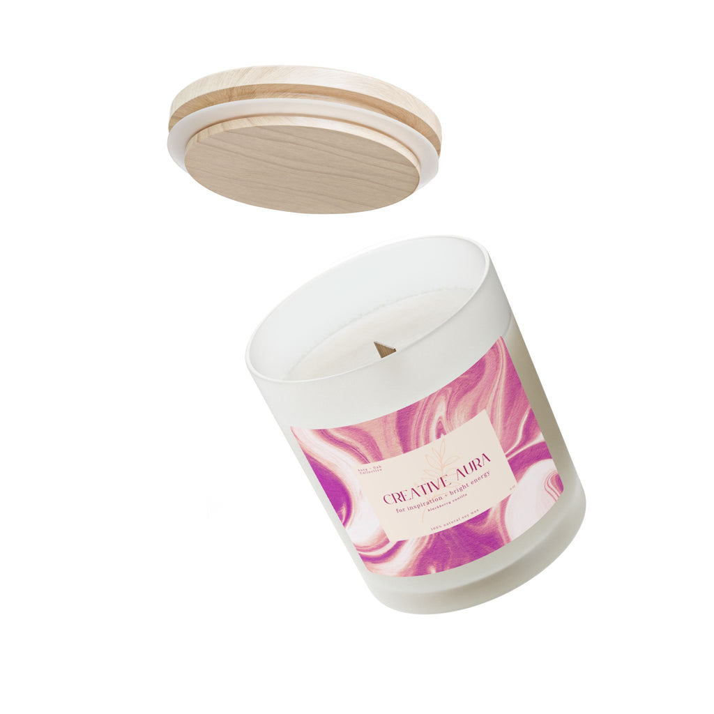 Creative Aura Frosted Glass Candle – 11oz, Blackberry Vanilla