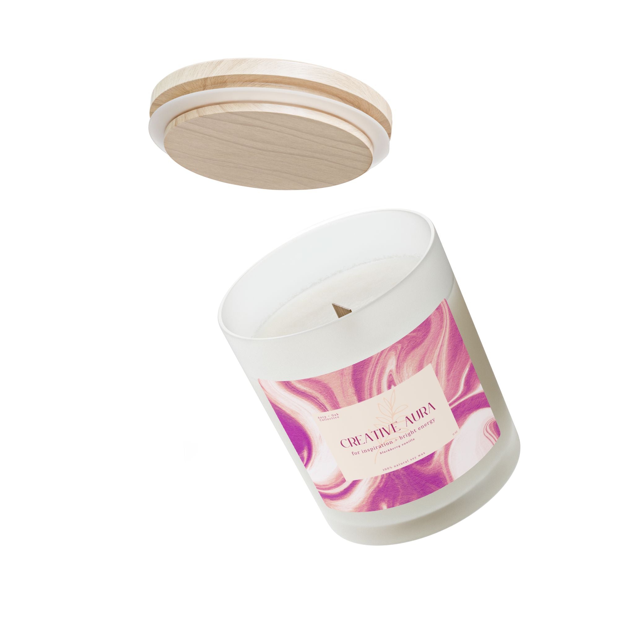 Creative Aura Frosted Glass Candle – 11oz, Blackberry Vanilla