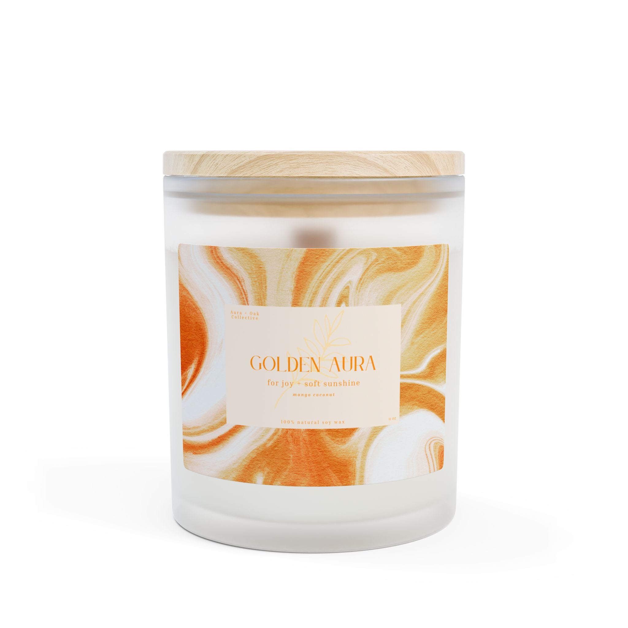Golden Aura Frosted Glass Candle – 11 oz, Mango Coconut