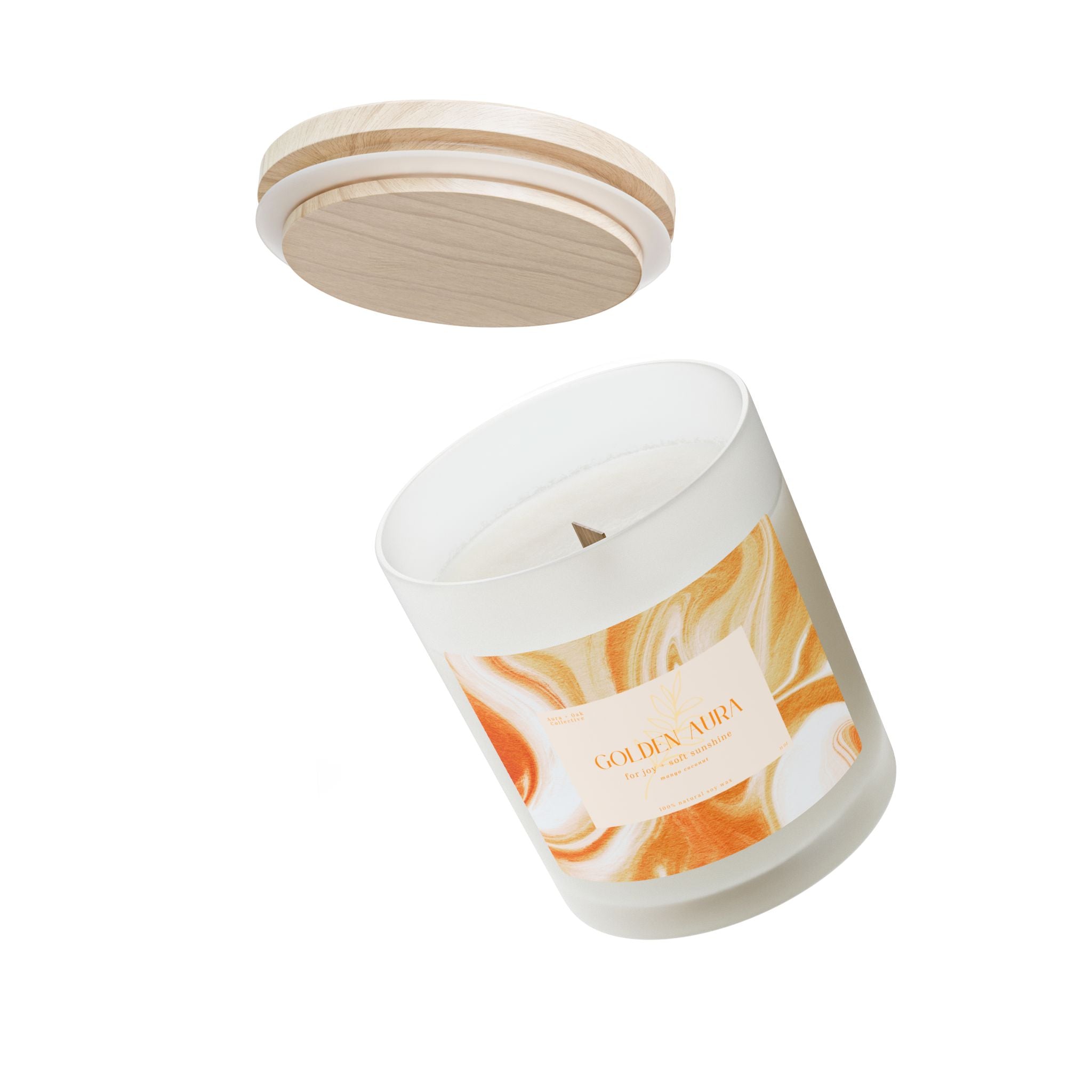 Golden Aura Frosted Glass Candle – 11 oz, Mango Coconut