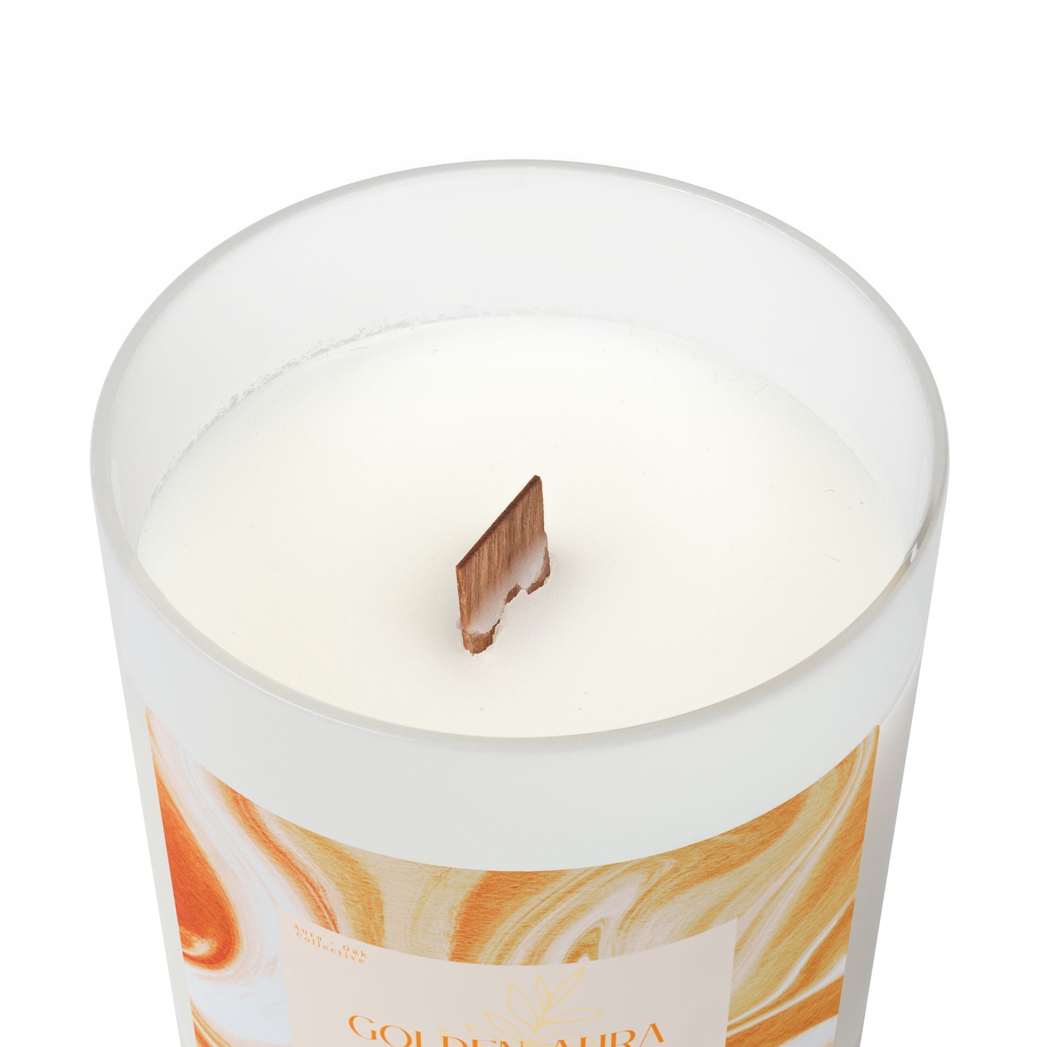 Golden Aura Frosted Glass Candle – 11 oz, Mango Coconut