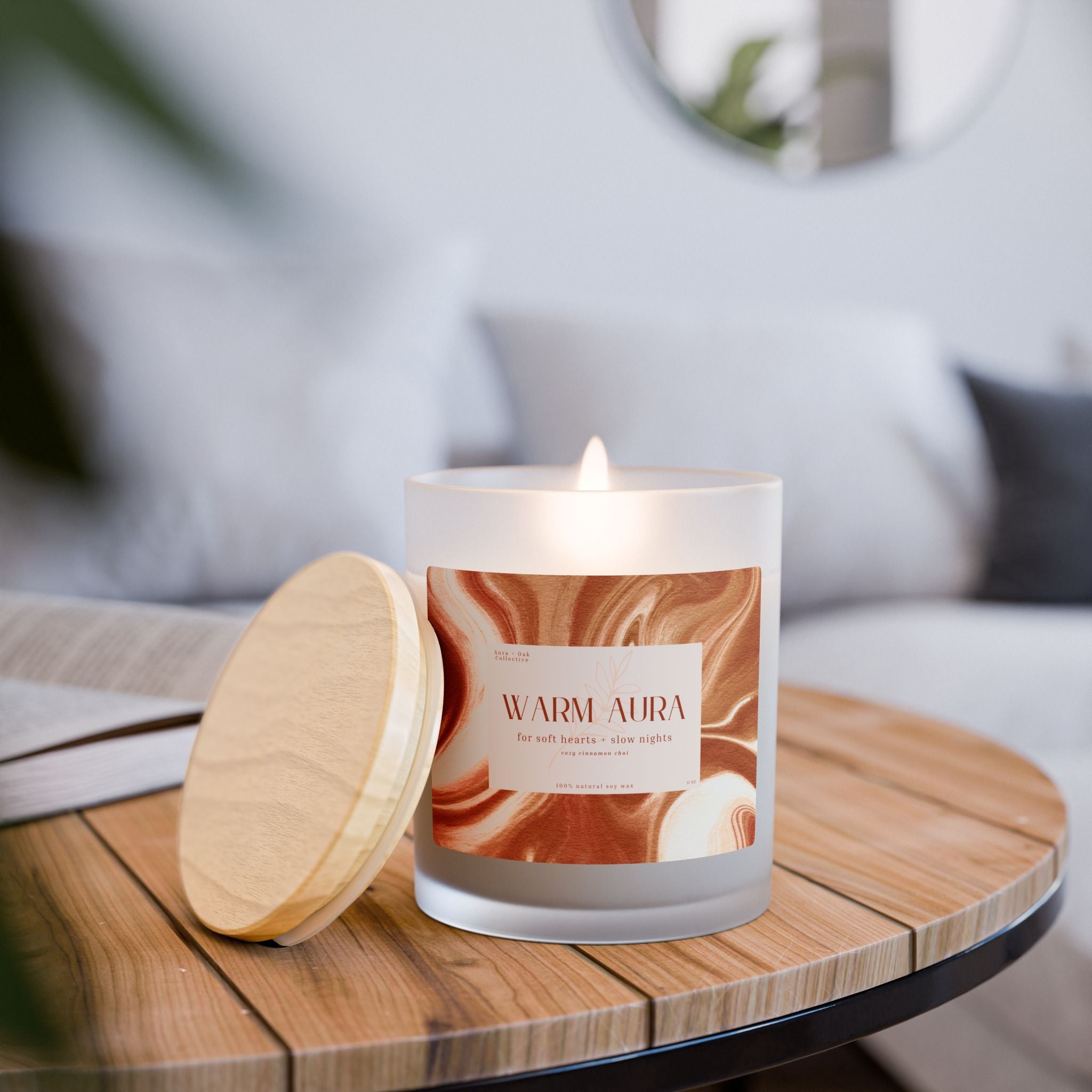 Warm Aura Frosted Glass Candle — 11oz, Cinnamon Chai
