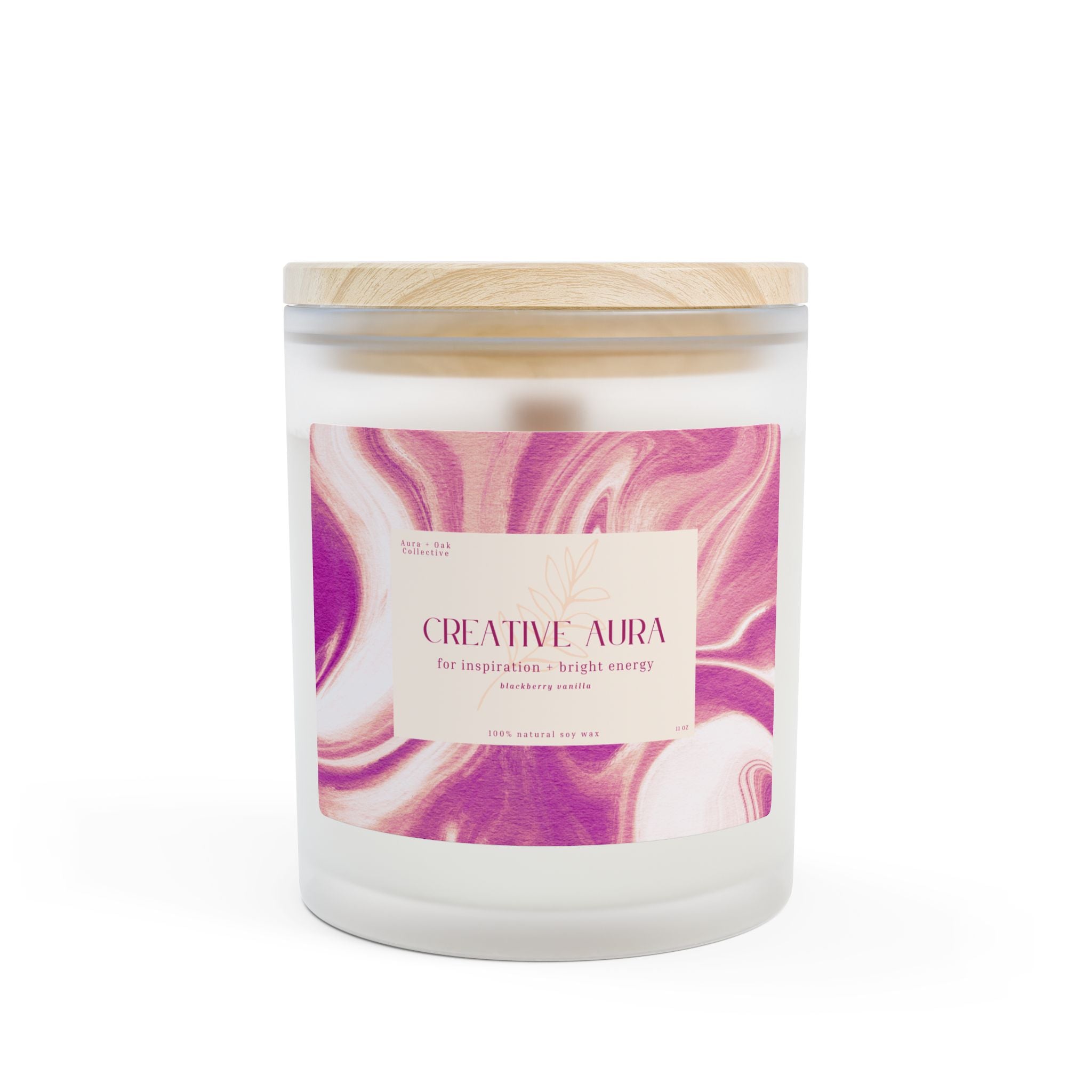 Creative Aura Frosted Glass Candle – 11oz, Blackberry Vanilla
